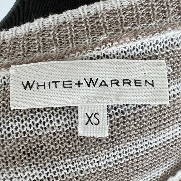 White + Warren Tan White Striped Linen Long Sleeve Round Neck Tunic Size XS - Picture 8 of 10